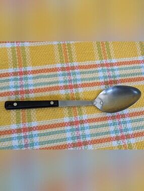 Vintage EKCO Flint Spoon Vanadium Stainless Solid Serving Spoon Black Handle USA
